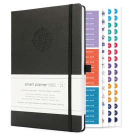 Smart Planner Pro – Undated Daily Planner – Medium B5 – Achieve Goals & Increase Productivity with Weekly, Monthly, Work Sections - Organizer Planner with Back Pocket, 3 Satin Bookmarks & Pen Holder