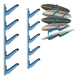 Snowboard Wall Mount, Adjustable 5/6 Board Surfboard Rack, Surfboard Wall Hangers for Surfboard, Wakeboard, and Snowboard Storage at Home or Garage (Blue, 5 Level)