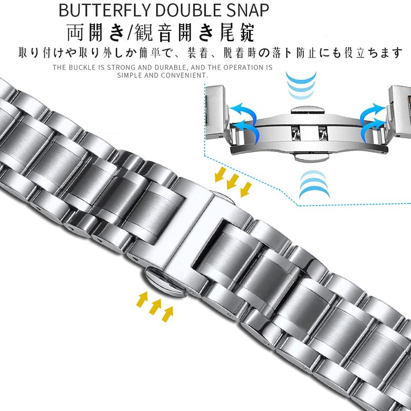 [ＳＥＵＥＲ＼時仕] 腕時計バンド ステンレス鋼 クイックリリース ベルト Dバックル 観音開き ワンプッシュ式 5連 無垢