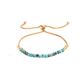 Gempires Turquoise Beaded Bracelet, Birthstone Bracelet, December Birthstone Jewelry, Bolo Beads Bracelet, 14k Gold Plated Chain (6-9 inch Adjustable Length)