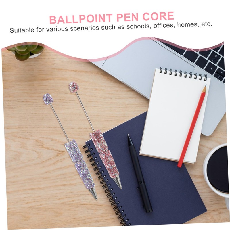 FRCOLOR 2pcs Beadable Ballpoint Pens Sparkling Rhinestones Ink Bead Pen