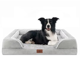 Comfort Expression Large Dog Beds Orthopedic Foam, Waterproof Dog Beds for Dogs Sofa Comfy Pet Bed with Washable Removable Cover & Non-Slip Bottom(Large,Grey White)