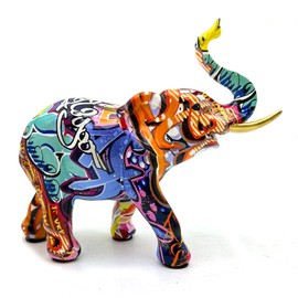 DESHINTKE Colorful Graffiti Elephant Sculpture, Resin Elephant Figurine Statue Modern Home Office Figurine Desktop Decoration