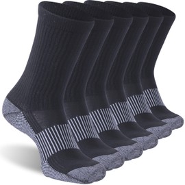 Dsource Crew Copper Infused Socks, Unisex Running Socks Camping Trekking Socks Sole Winter Hiking Boot Socks 6 Pairs Black Medium