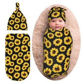 Sunflower Newborn Swaddle Blanket with Hat Set Baby Stuff Receiving Blankets Soft Transition Sleep Sacks Gifts for Infant Boys Girls