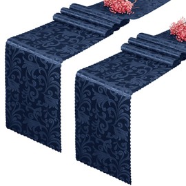 Eychei 2 Pack Navy Blue Satin Table Runner 12 x 108 Inch Long, Bright Smooth Damask Table Runner, Silky Jacquard Dinner Table Runner Decorations for Weddings, Banquet, Birthday Parties, Graduations