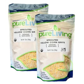 PureLiving Organic SPROUTED Yellow Corn Grits - 12 Ounce Bag (Pack of 2)