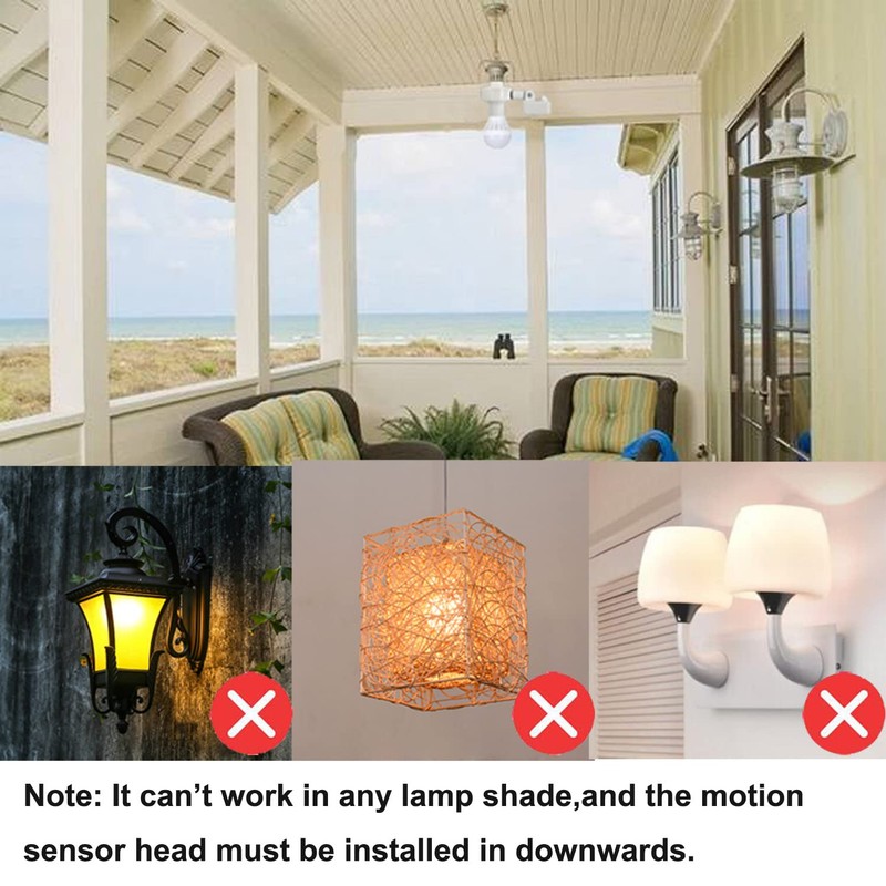 2 Pack Motion Sensor Light Sockets,Motion Activated Socket Adapter, E26/E27