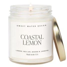 Sweet Water Decor Sweet Water Decor Coastal Lemon Scented Candles - Soy Candles with Lemon, Sea Salt, & Driftwood for Home Decor - Candle Wax with 40 Hours Burn Time - 9oz Gold Lid Clear Jar Candles for Home Scented
