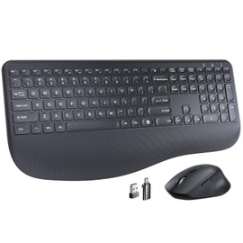 Wireless Keyboard and Mouse, Wrist Rest, Sleep Mode, Long Battery Life, 2.4G Lag-Free Ergonomic Keyboards Mouse Combo, Silent Keyboard Cordless Set for Computer, Laptop, PC, Mac