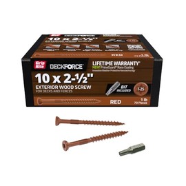 Grip-Rite GRDF212STR1 DeckForce #10 x 2-1/2" Nano Coated Wood Screws, Red, 1lb Box