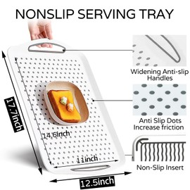 Crastilior Large Non Slip Serving Tray with Handles Food Trays for eating on Couch serving tray with Surface Grippy Dots Rectangle Non-Toxic Dishwasher Safe tray for Breakfast Dinner Snack White,1-PCS
