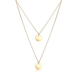 Elli Women's Necklace with Plate Pendant 2-Layered Circle in 925 Sterling Silver 45 cm Long - Gold, size: 45 cm