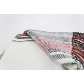 Fennco Styles Classic Plaid Pattern Tassel Trim Throw Blanket 50 x 60 Inch - Red White Throw for Couch, Home Decor and Holiday Winter Season