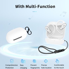 for Shokz OpenFit Air Case Cover, NOUKAJU Earphone Silicone Protective Cover(with Carabiner + Lanyard) Drop-Proof,Scratch-Proof, Case for Sho kz OpenFit Air(White)