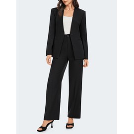 Casly Lamiit Womens 2 Piece Blazer Set Business Casual Outfits Trendy Dressy Matching Wide Leg Pant Suit Fall Winter Office Work Clothes Black M