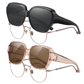 DAVBNM 2 Pcs Over Glasses Sunglasses Women, Polarised Trendy Square Oversized Anti Glare, for Driving UV Protection Men and Women (Black and Tea)