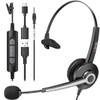 USB-A/USB C/3.5mm Jack 3-in-1 PC Headset, Wired & Noise with