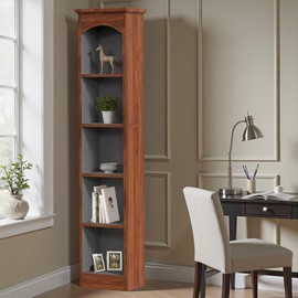 Osparple Book Shelf Tall Narrow Bookshelf Freestanding 5 Tier Narrow Storage Cabinet Cube Storage Organizer with Arched Top Design for Bedroom, Home Office and Living Room, Walnut
