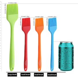 MONGSEW - 4 cepillos de silicona para repostería, resistente al calor, variedad de tamaños y colores, apto para lavavajillas, multiusos