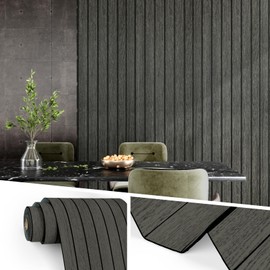 Wallercity Black/Grey Wood 3D Wall Panels Peel and Stick Faux Wooden Slat Wall Paneling Flexible Wood Panel Self Adhesive Foam Slat Acoustic Panels for Interior Walls Bedroom Living Room 11.7"x118"