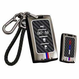 ontto luminous car key fob cover fit for Jeep Grand Cherokee Wagoneer Grand Cherokee L 2021 2022 2023 key holder Metal Smart Shell case keyring keychain Accessories 5 buttons Black