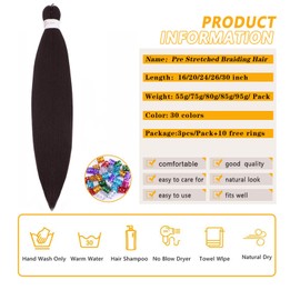 Braiding Hair Pre Stretched for Women Hair Extensions Box Braids Soft Synthetic Knotless Yaki Texture Hot Water Setting Braid Black (30inch 3Packs)