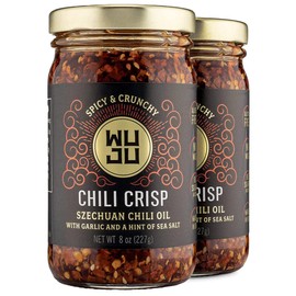 WUJU Chili Crisp, Chili Oil, Chili Sauce, Chili Garlic Sauce, Chinese Hot Sauce, Heat with Crispy Texture, Clean Natural Ingredients, Made in USA - 2 x 8 Ounce