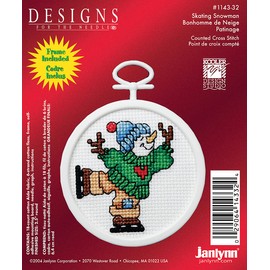 Janlynn 1143-32 18 Count Mini Counted Cross Stitch Kit, 2.5-Inch, Round, Skating Snowman