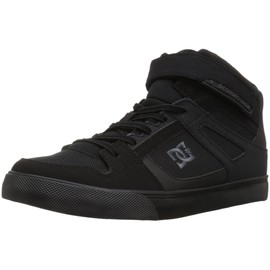 DC boys Pure High Top Ev With Ankle Strap and Elastic Laces Skate Shoe, Black/Black/Black, 13.5 Little Kid US