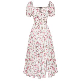 Floral Corset Dress for Women 2025 Summer Flowy Square Neck Milkmaid Dress White Pink Floral S