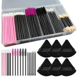 250-Piece Disposable Makeup Brush Kit - Professional Triangle Puffs, Mascara Wands, Lip & Eyeliner Brushes with Organizer Box for Makeup Artists, Salon & Travel