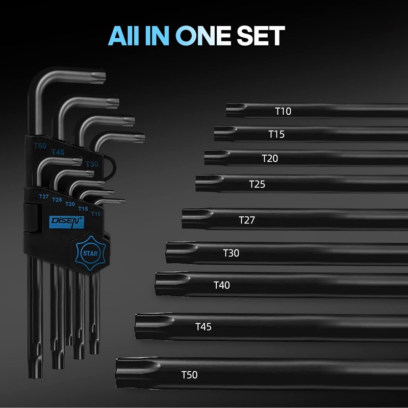 DISEN 9 Pieces Torx Star Allen Wrench Set, Long Arm