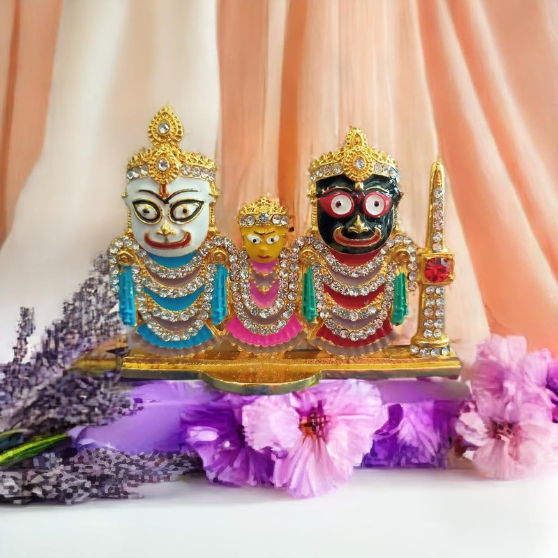 BEXCO Stone Studded Lord Jagannath, Balabhadra, Subhadra Idol with Sudarshan