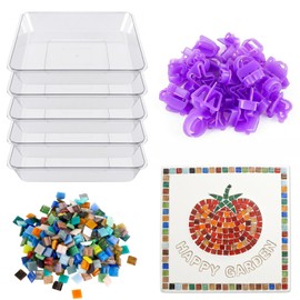 U0U 5Pcs Stepping Stone Kit Includes 12inch Square Cement Molds,Mosaic Tiles and Carving Tools,DIY Garden Stepping Stone Kit for Kids,Outdoor Walkways Pavement Decoration (No Concrete Mix)