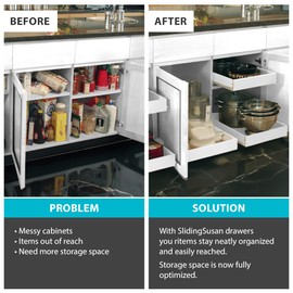 SlidingSusan Pull-Out Drawer Organizer for Cabinets, Gliding Soft Close Shelves for Kitchen, Pantry, and Storage Organization, White Melamine with MDF Core 18 Inch Wide x 18 Inch Deep