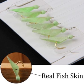 Fishing Rigs Saltwater Fishing Bait Rigs - 10 Packs Real Fish Skin Rigs Luminous Fishing Bait Rigs Glow Rigs with Hooks Swivels Snaps for Saltwater Freshwater Fishing Size 4# 6# 8#