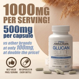 Pro Formulations MD Glucan Elite – 85 Beta 1,3D Glucan 500mg – 60 vcaps – 85 Minimum Active 1,3 Linkage Ultra-Potency – Highest Bioavailability with BGF-Immune - 2 Pack