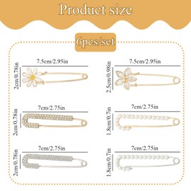 LIUYIDM Pearl Brooch 6 Pieces Crystal Shawl Clips Faux Safe Pearl Pins Exquisite Pin Necklace Tow Pin Wedding Dress Suitable for Women Girls Clothing Decoration Accessories Jewellery