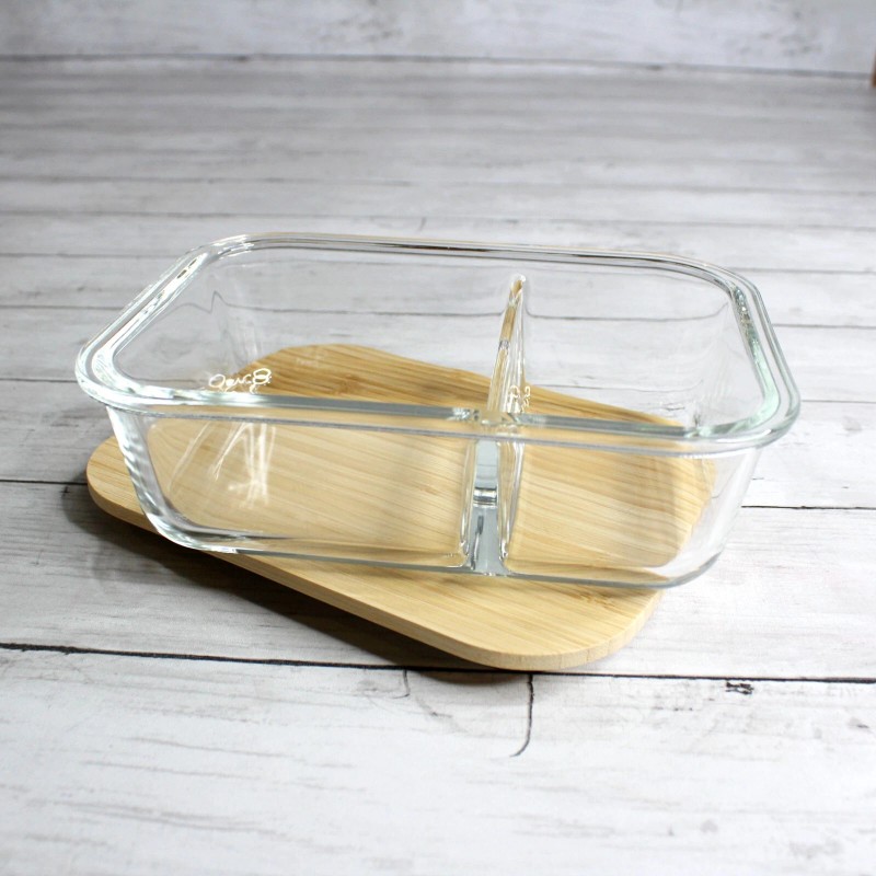 Crofton Divided Glass Dish Food Meal Storage Container Bamboo Airtight