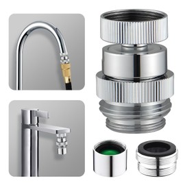 Sink Faucet to Garden Hose Adapter, Swivel Faucet Adapter Kit with Aerator, Multi-Thread Garden Hose Adapter for Kitchen & Bathroom, Chrome
