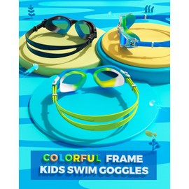 ZIONOR G1MINI Children's Swimming Goggles Ultra Polarised Comfortable Swimming Goggles Anti Fog UV Protection Swimming Goggles for Girls and Boys (Years 3-14) (Mixed Black Grey Blue Blue)