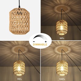 Liyabber Vintage H?ngelampe mit Stecker, E27 Retro Pendelleuchte mit Dimmbar Schalter, DIY Hanfseil Lampenschirm, ?18cm Indoor/Outdoor H?ngeleuchte mit 4.5M Kabel fr Schlafzimmer Foyer Balkon, Max.60W
