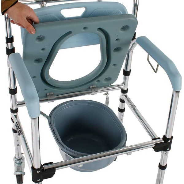 Wintue 4 in 1 Shower Chair Bedside Commode with Casters and Padded Seat Folding Rolling Transport Chair Lockable Wheelchair Bedside Toilet Seat for Patient Handicap Disabled Seniors - 350LBS Capacity