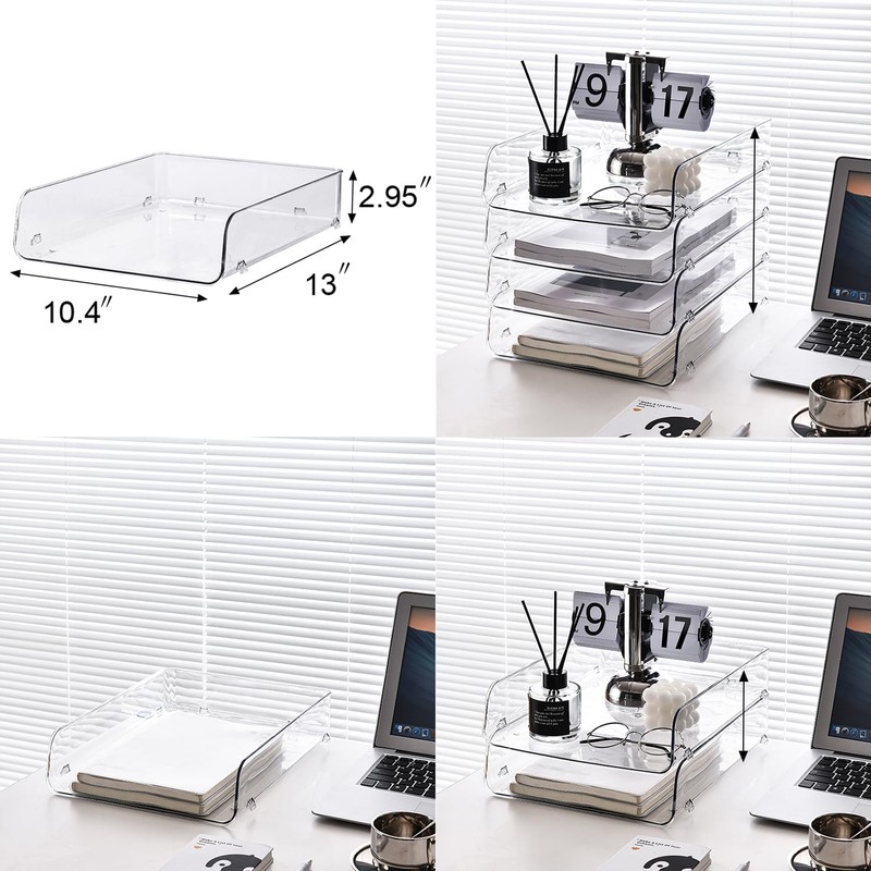Gagee 2 Pack Paper Organizer for Desk,Clear Stackable Paper Sray,