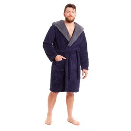 Toro Rocco Dressing Gown Mens Fleece Gowns Hooded Bath Robe Black Grey Robes Bathrobe for Men (Snuggle Navy Grey, M)