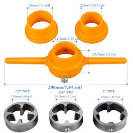 Mesee 6 Pieces Ratchet Pipe Threader Kit, PVC Tap and Die Tool, Plastic Pipe Threader Set with 1/2" 3/4" 1" Manual Ratchet NPT Round Die Set Pipe Thread Cutter Hand Tool