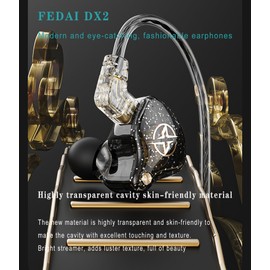 FEDAI DX2 in Ear Monitor Headphones, HiFi Stereo IEM Earphones, Noise Isolating Professional Earbuds,Dynamic Dual Driver Wired Earbuds with Detachable Cable, Noise Canceling Headset (Black,No Mic)
