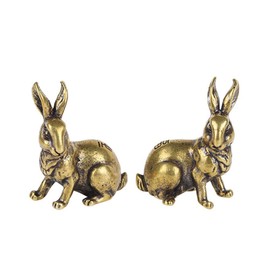 TEAMWILL Small Brass Rabbit Figurine Rabbit Statue Ornament House Animal Figurines 1 Pair
