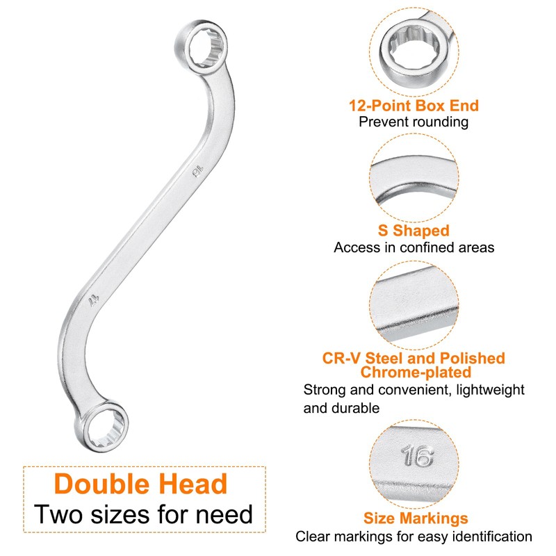 HARFINGTON S-Style Box Wrench Metric 16mm x 17mm 12-Point CR-V